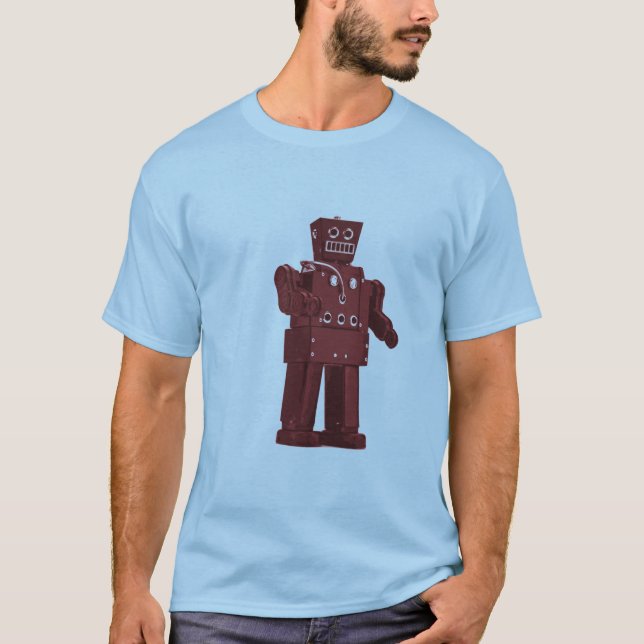 Red Toy Robot on Blue T-Shirt (Front)