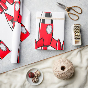 Red Toy Rocket Ship Vintage Sci-Fi Space Wrapping Paper