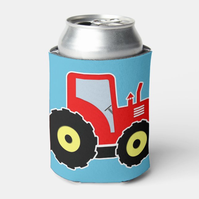 Red toy tractor can cooler (Can Front)