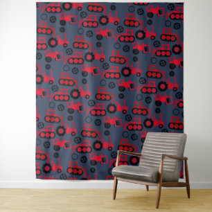 Red Toy Tractors Dark Grey Backdrop Wall Covering Tapestry