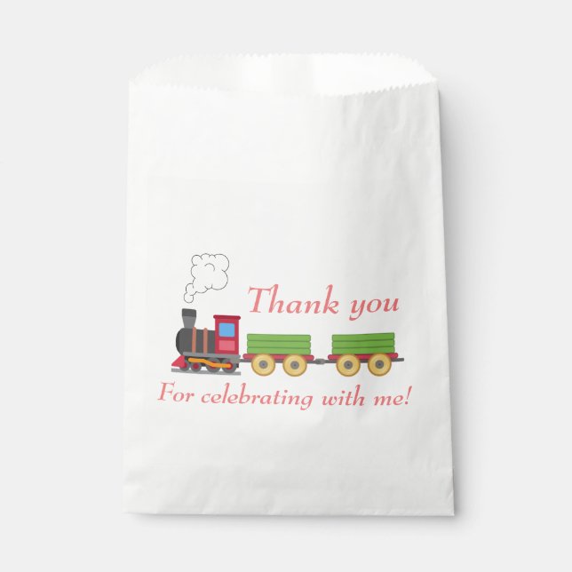 Red toy train boys birthday favour bag (Front)