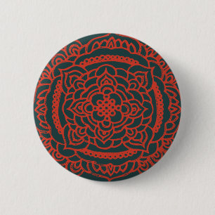 Red Tracery Ornament Button