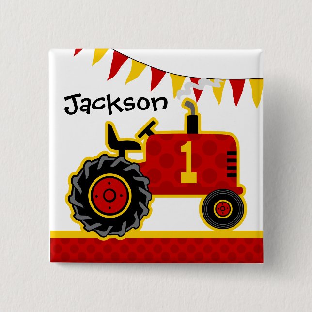 Red Tractor 1st Birthday 15 Cm Square Badge (Front)