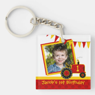 Red Tractor 1st Birthday Photo Key Ring