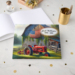 Red Tractor and Old Barn With American Flag Guest Book