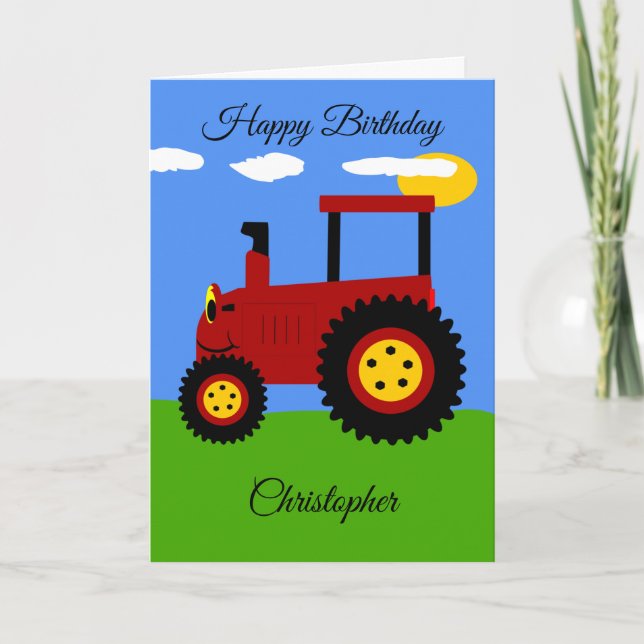 Red Tractor Birthday Card (Front)