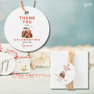 Red Tractor Birthday Circle Favour Gift Tag