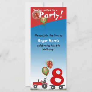 Red Tractor Birthday Invitation