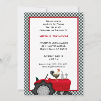 Red Tractor Birthday Invitations