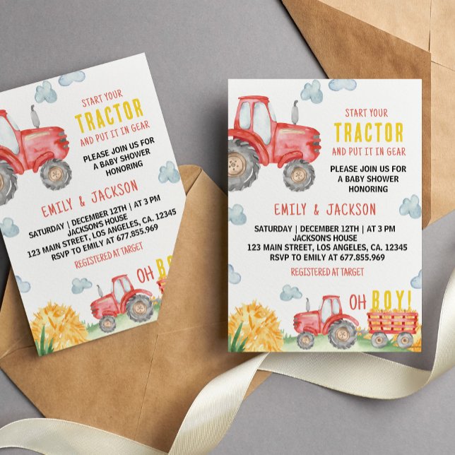 Red Tractor Birthday Party Baby Shower Invitation (Creator Uploaded)