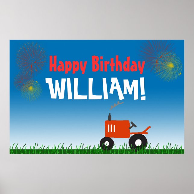 Red Tractor Birthday Party Poster (Front)