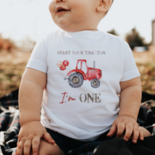 Red Tractor Birthday T-Shirt Baby Bodysuit