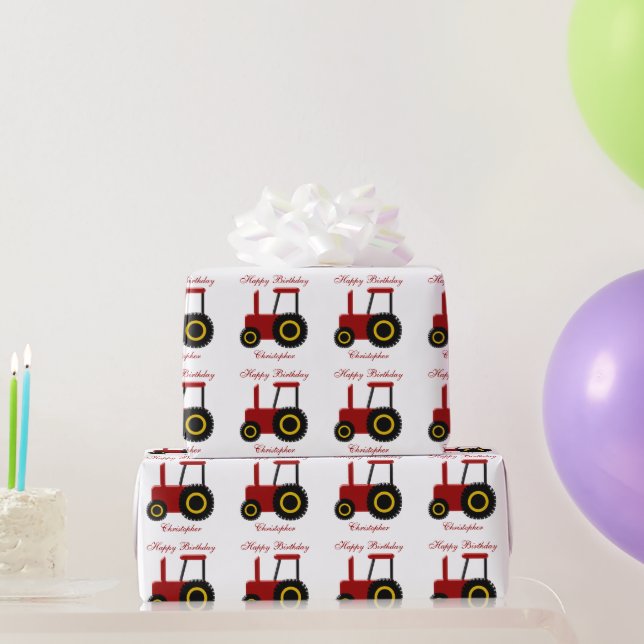 Red Tractor Birthday Wrapping Paper (Party Gifts)