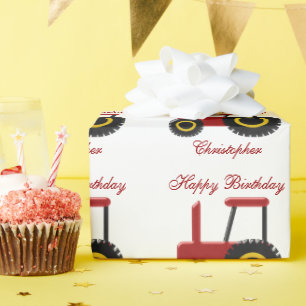 Red Tractor Birthday Wrapping Paper