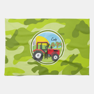 Red Tractor; bright green camo, camouflage Tea Towel