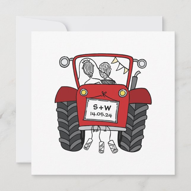 Red Tractor Country Wedding Evening Reception Invitation (Front)