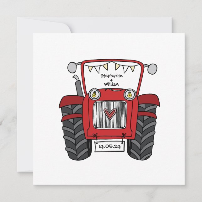 Red Tractor Country Wedding Evening Reception Invitation (Front)