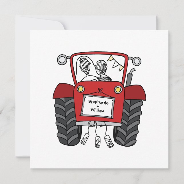 Red Tractor Country Wedding  Invitation (Front)