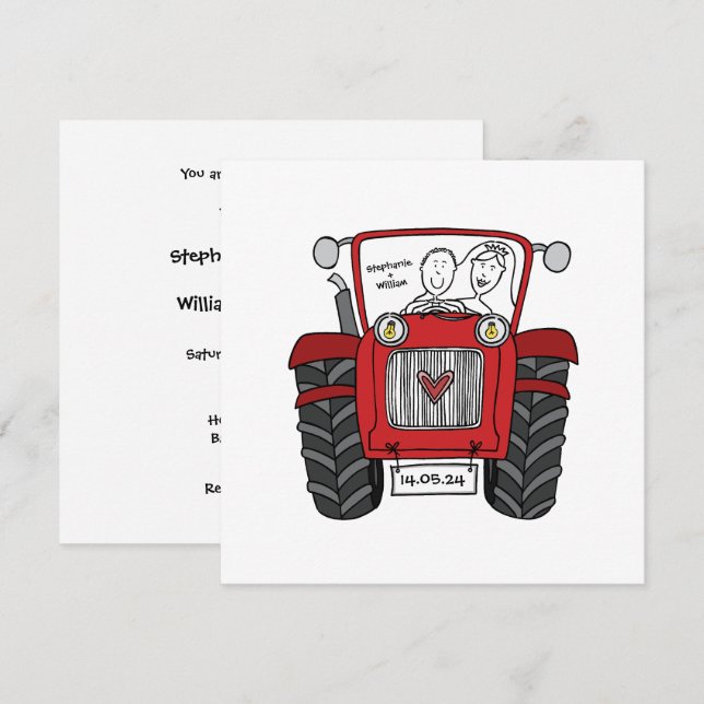 Red Tractor Country Wedding  Invitation (Front/Back)