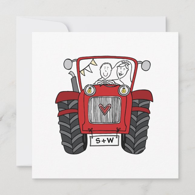 Red Tractor Country Wedding  Invitation (Front)