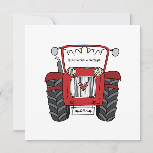 Red Tractor Country Wedding Invitation (Front)