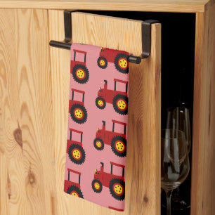 Red Tractor Design Any Colour Background Tea Towel