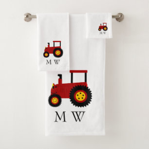Red Tractor Design Monogrammed Bath Towel Set