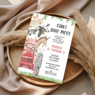 Red Tractor Farm Animals 2nd Birthday Invitation