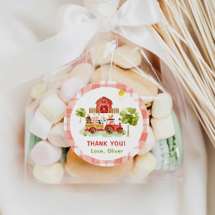 Red tractor farm animals birthday classic round sticker