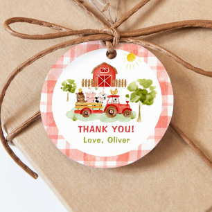 Red tractor farm animals birthday favour tags