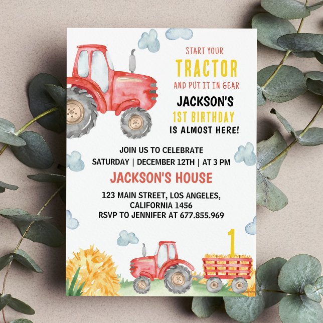 Red Tractor Farm Birthday Party Invitation (Creator Uploaded)
