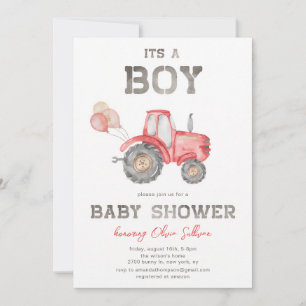 Red Tractor Farm Boy Baby Shower Invitation