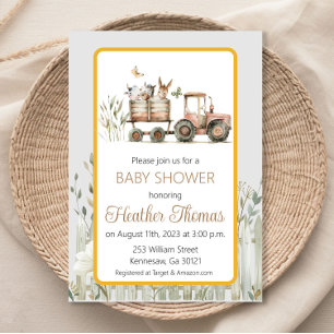 Red Tractor Farm Country Baby Shower Invitation