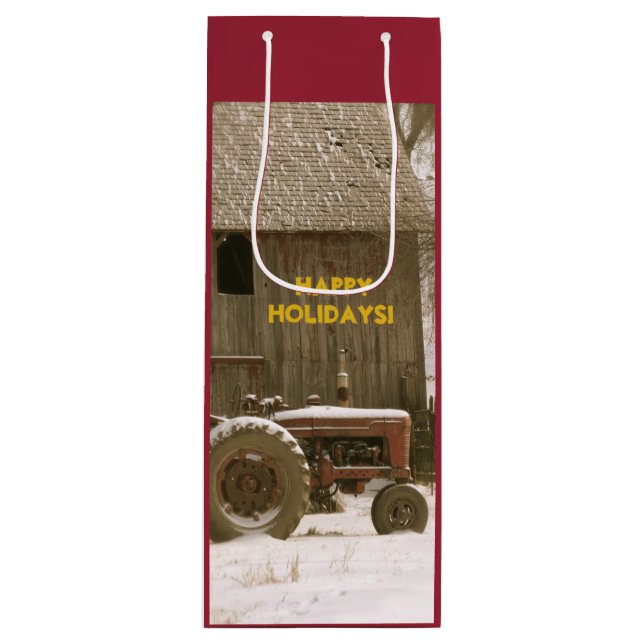 Red Tractor Holiday Wine or Gift Gift Bag (Front)