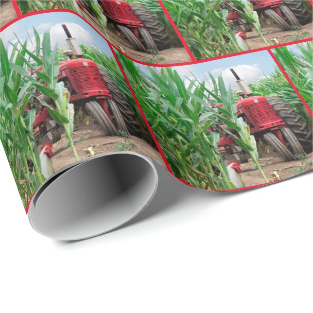 Red Tractor In Cornfield  Wrapping Paper (Roll Corner)