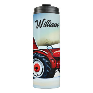 Red Tractor in Snow Thermal Tumbler