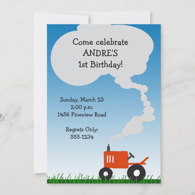 Red Tractor Party Invitation (Front)