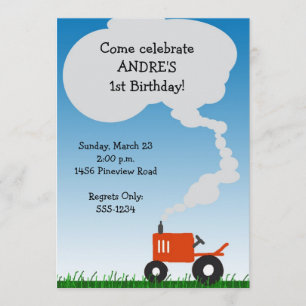 Red Tractor Party Invitation
