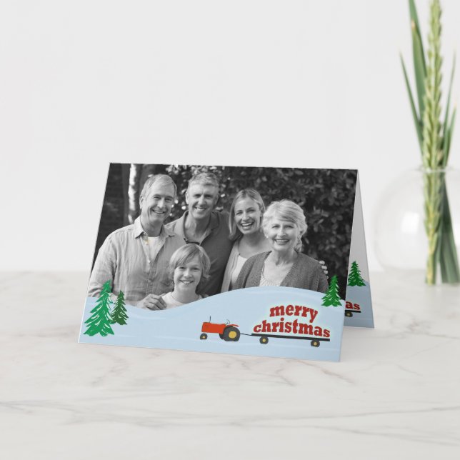 Red Tractor Photo Christmas Card (Front)