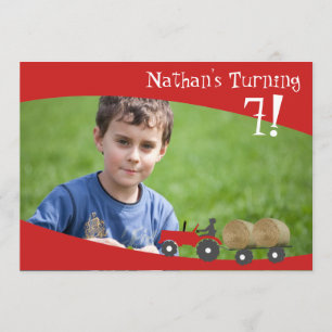 Red Tractor Photo Invitation