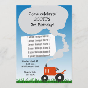 Red Tractor Photo Party Invitation