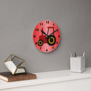 Red Tractor Round Clock