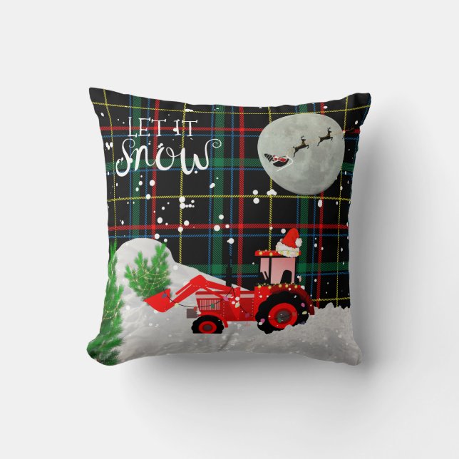 RED TRACTOR Tartan Green Red Xmas Decor Cushion (Front)