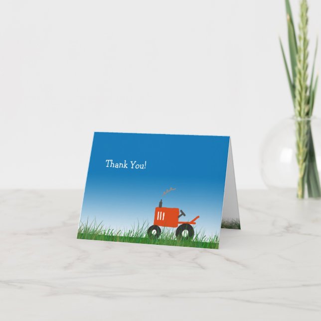 Red Tractor Thank You Note Card (Front)