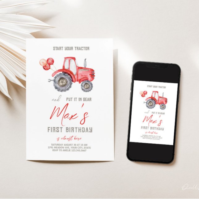 Red Tractor Theme Birthday Invitation (Creator Uploaded)