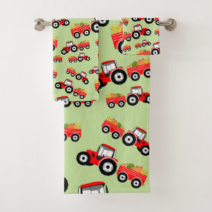 Red Tractor Truck Farm Produce Bath Towel Set