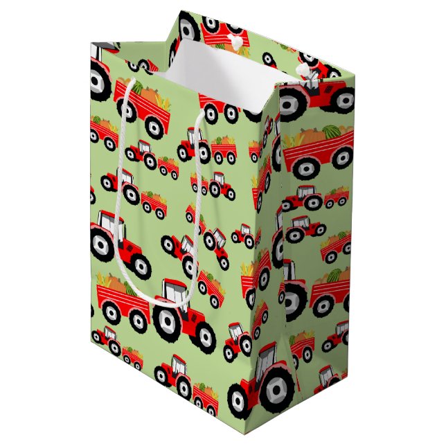 Red Tractor Truck Farm Produce Medium Gift Bag (Front Angled)