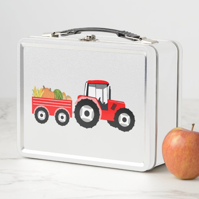Red Tractor Truck Farm Produce Metal Lunch Box (In Situ)