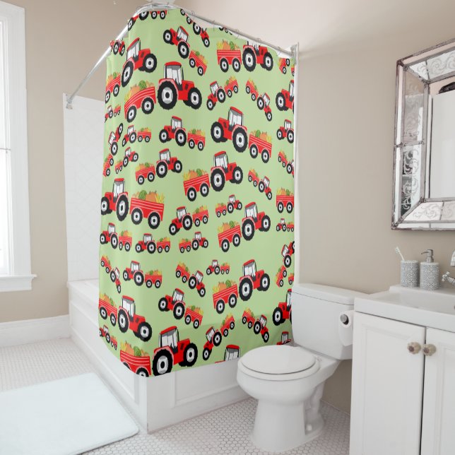 Red Tractor Truck Farm Produce Shower Curtain (In Situ)