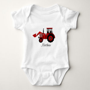 Red Tractor with DIY Name Baby Bodysuit
